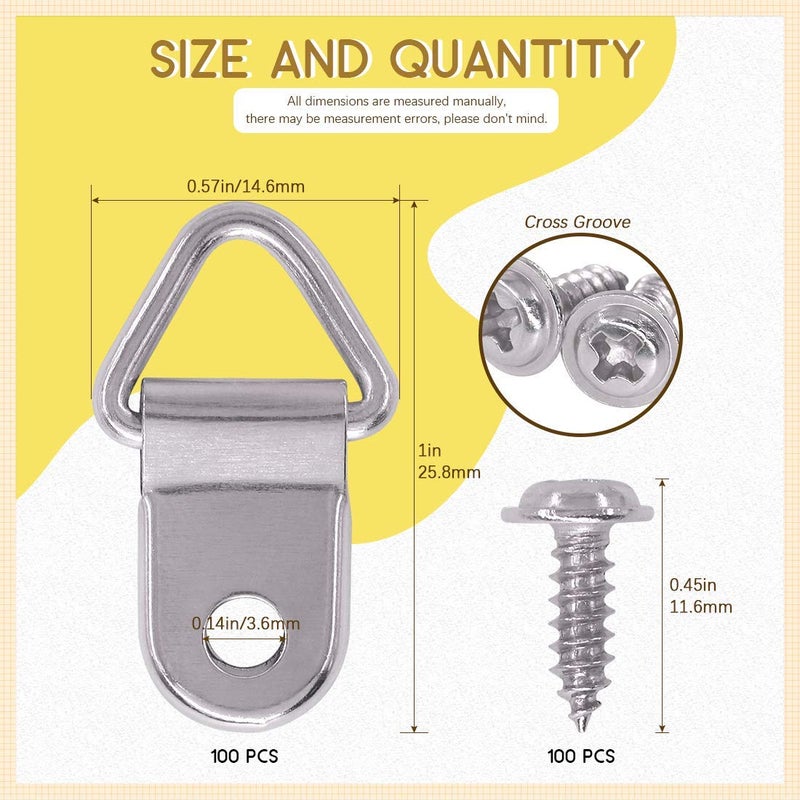 Rustark 110Pcs Small Triangle Ring Picture Hangers Frame Hanging Hangers Single Hole with Screws for Wooden Frame and Cross Stitch - Image 2